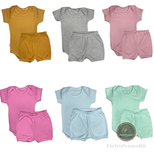 kit 4 peças body + shortinho menina e menino para bebe infantil canelado
