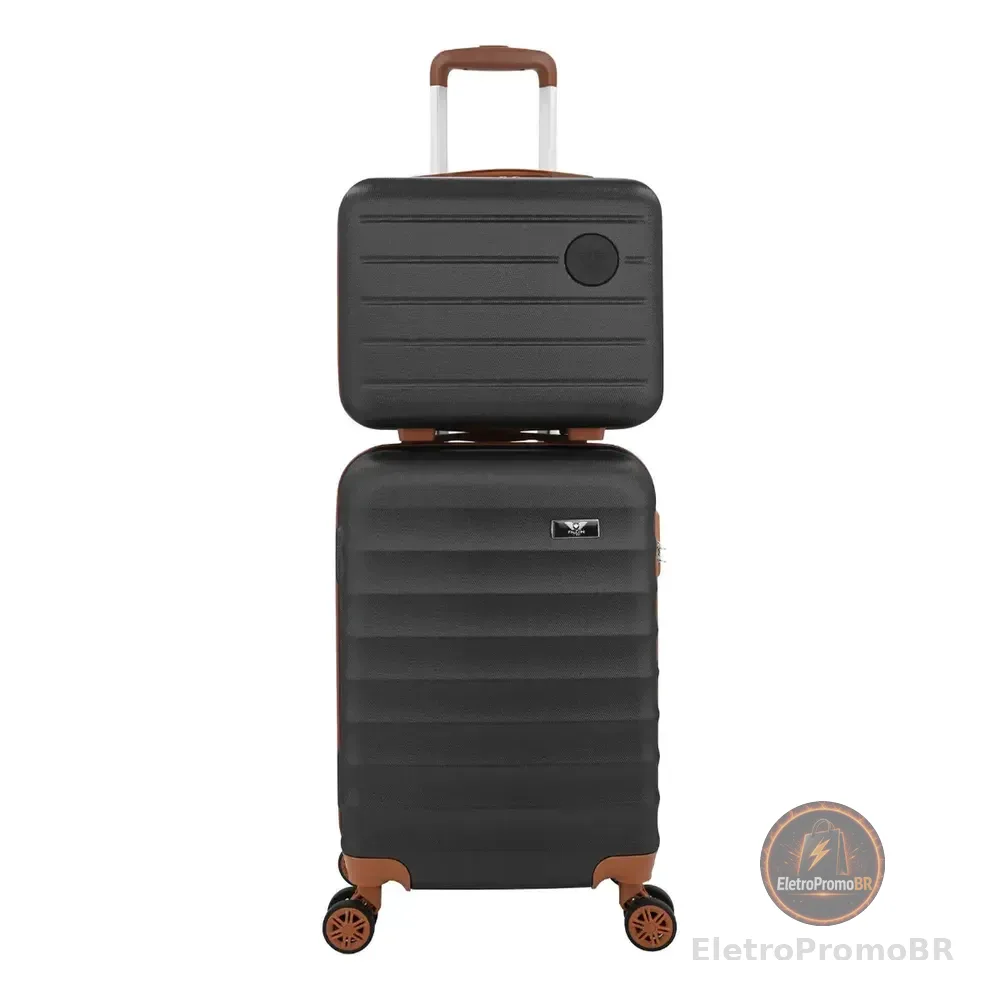 Kit Mala De Viagem Bordo Mão Pequena 10kg Abs Cadeado 360 Cor Preto Dubai