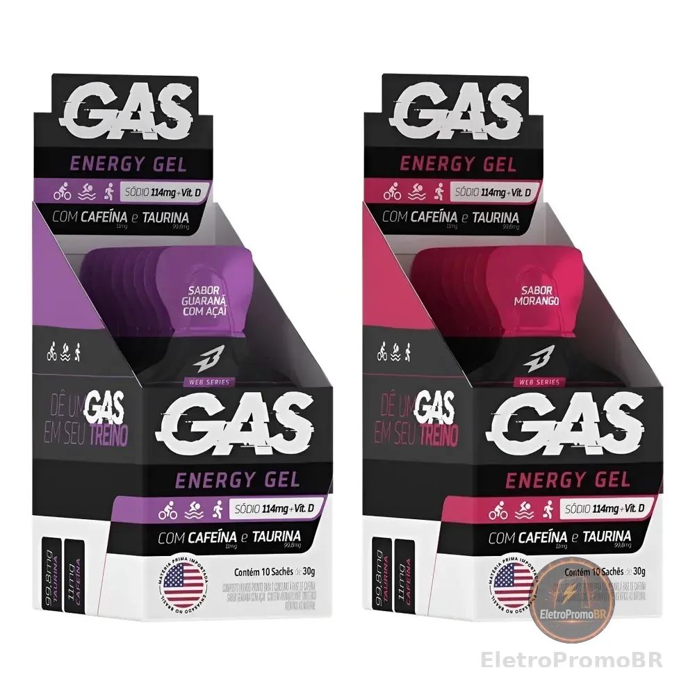 Kit 2x Caixas Gas Energy Gel 20 Sachês Ciclismo Bodyaction Guaraná Com Açaí/morango