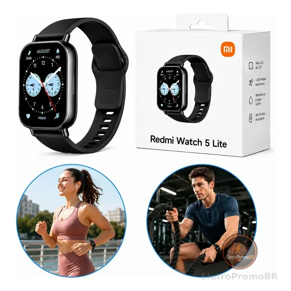 Relógio Smartwatch Redmi Watch 5 Active Lite Xiaomi Preto Prateado