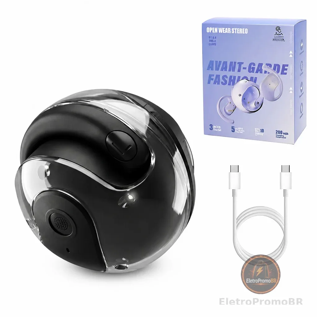 Fone Bluetooth Sem Fio TWS Open Ear com Estojo Compacto Microfone HD Conexão Rápida