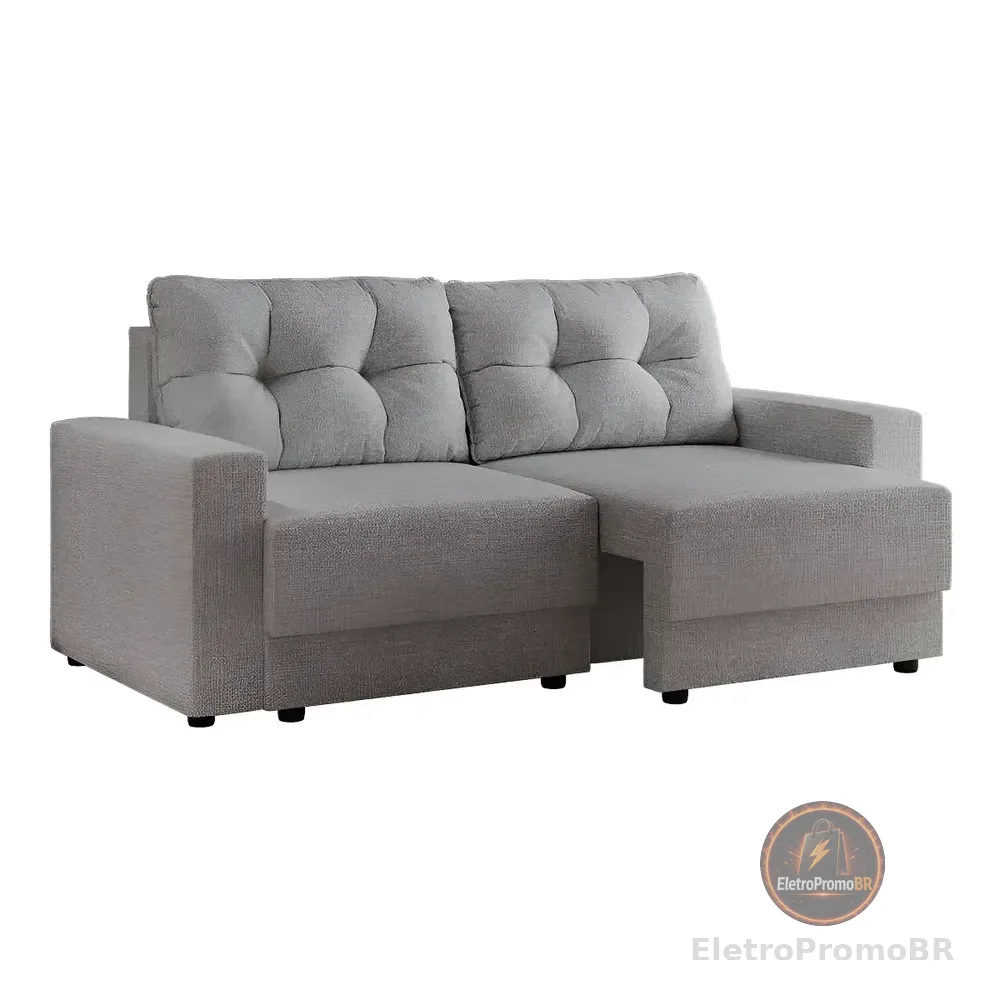 Sofá 3 Lugares Retrátil Lubeck Linho Cinza Liso