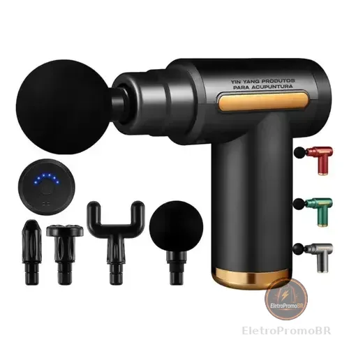 Pistola Massageadora Muscular Profissional Yin Yang, Para Alívio De Dores E Relaxamento Com 6 Velocidades Preto