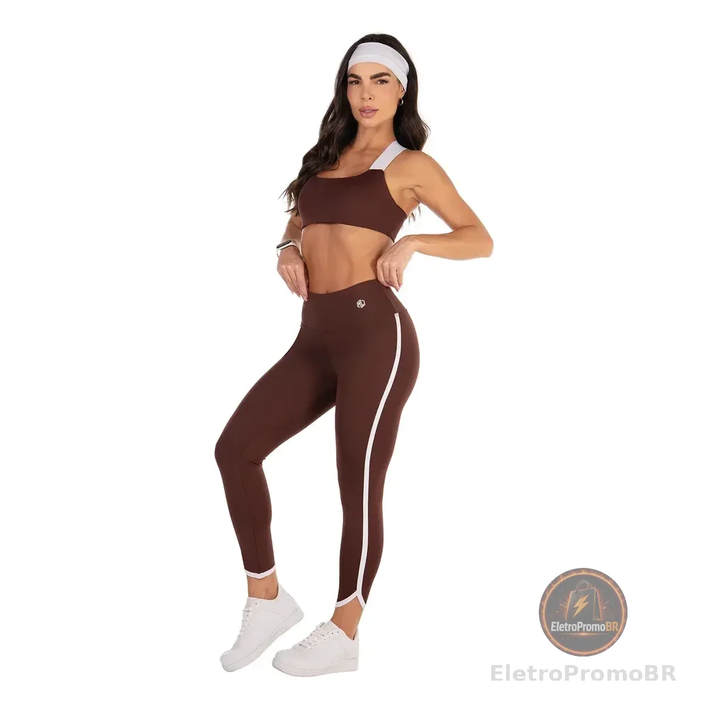 Conjunto Manalinda Fitness Top E Legging Marrom-escuro G