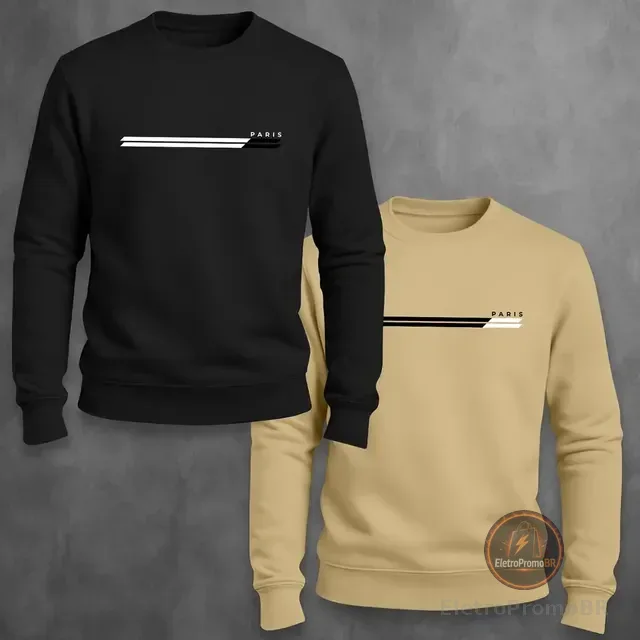 Kit 2 Blusa Moletom Masculino Gola Redonda Algodão Paris