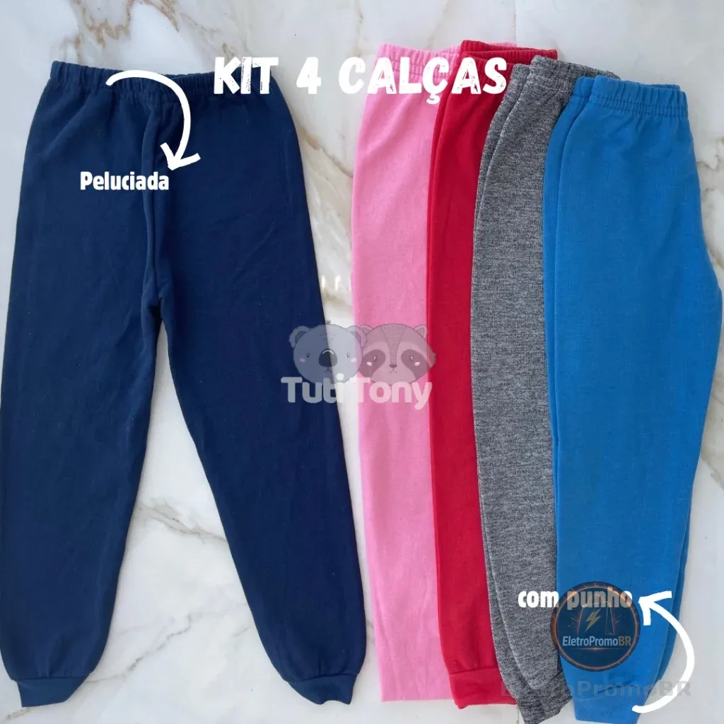 Kit 4 Calça Moletom Infantil E Juvenil Menino E Menina Com Punho Peluciada Flanelada