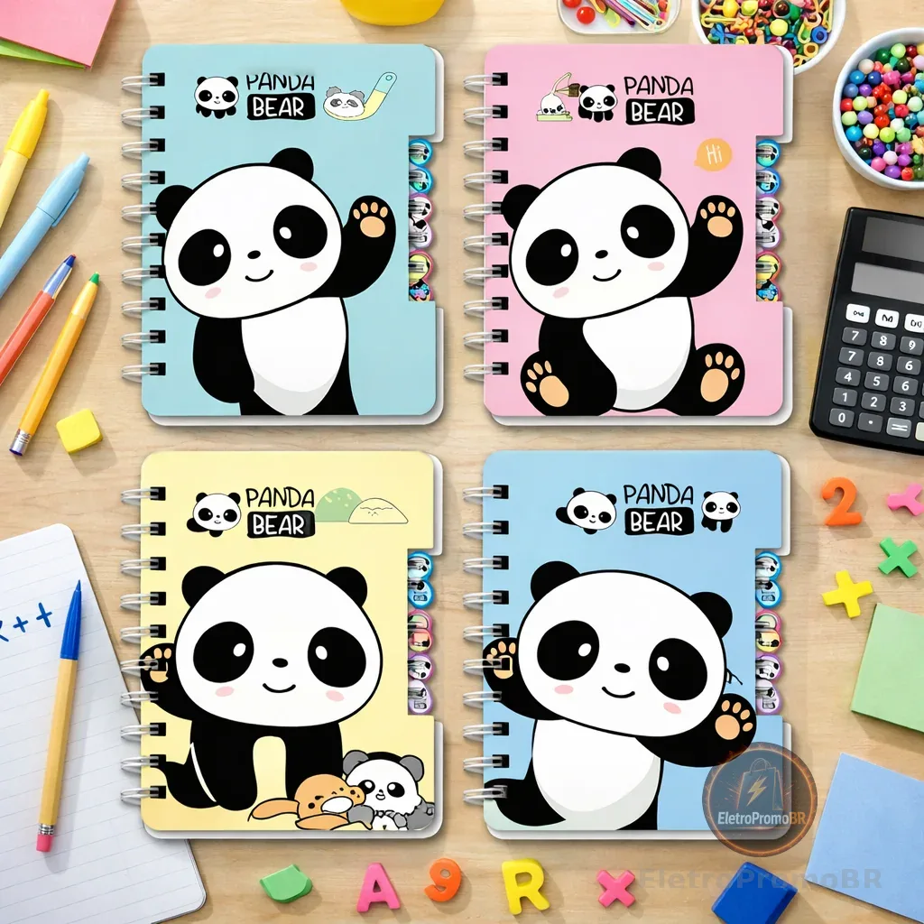 Caderno de Anotação Cute 57 Folhas 9X12CM Agenda Infantil Escolar Recadinho Panda Ursinho Gato
