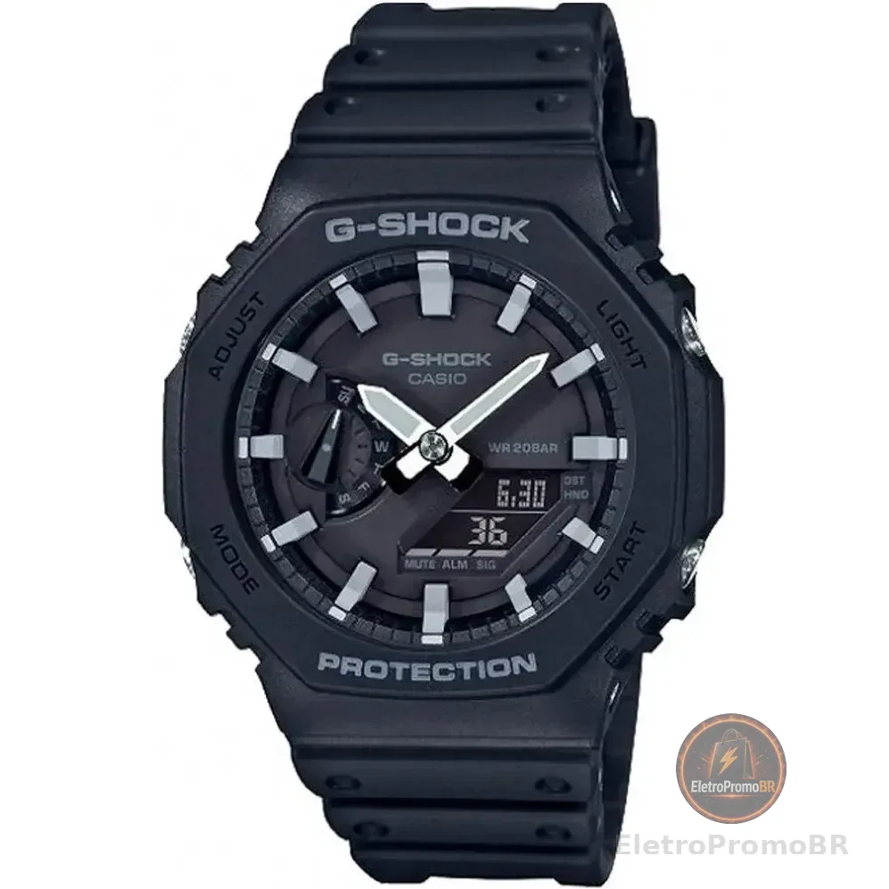 Relógio Casio G-shock Ga-2100-1adr Carbon Core Guard Cor Da Correia Preto Cor Do Bisel Preto/cinza Cor Do Fundo Preto