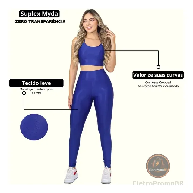 Conjunto Feminino Academia Calça Cropped Modinha Fitness