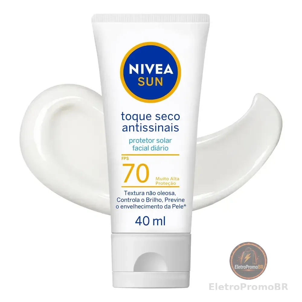 Nivea Sun Protetor Solar Facial Toque Seco Antissinais Fps70 40ml, Alta Proteção Uva/uvb, Controla A Oleosidade, Previne Envelhecimento, Textura Leve