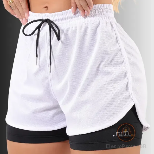 Short Duplo Compreensão Fitness Bermuda Academia Feminino