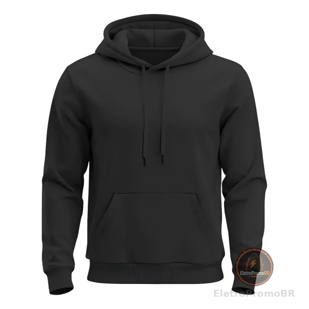 Moletom Liso Algodão Unissex Blusa De Frio Canguru Flanelado Gg Preto