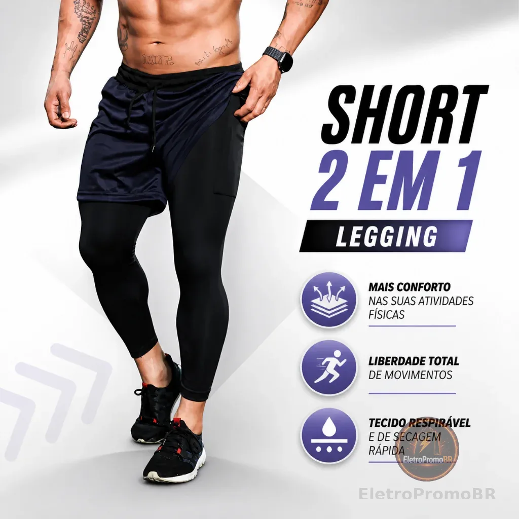 Calça Legging Masculina com Shorts Sobreposto