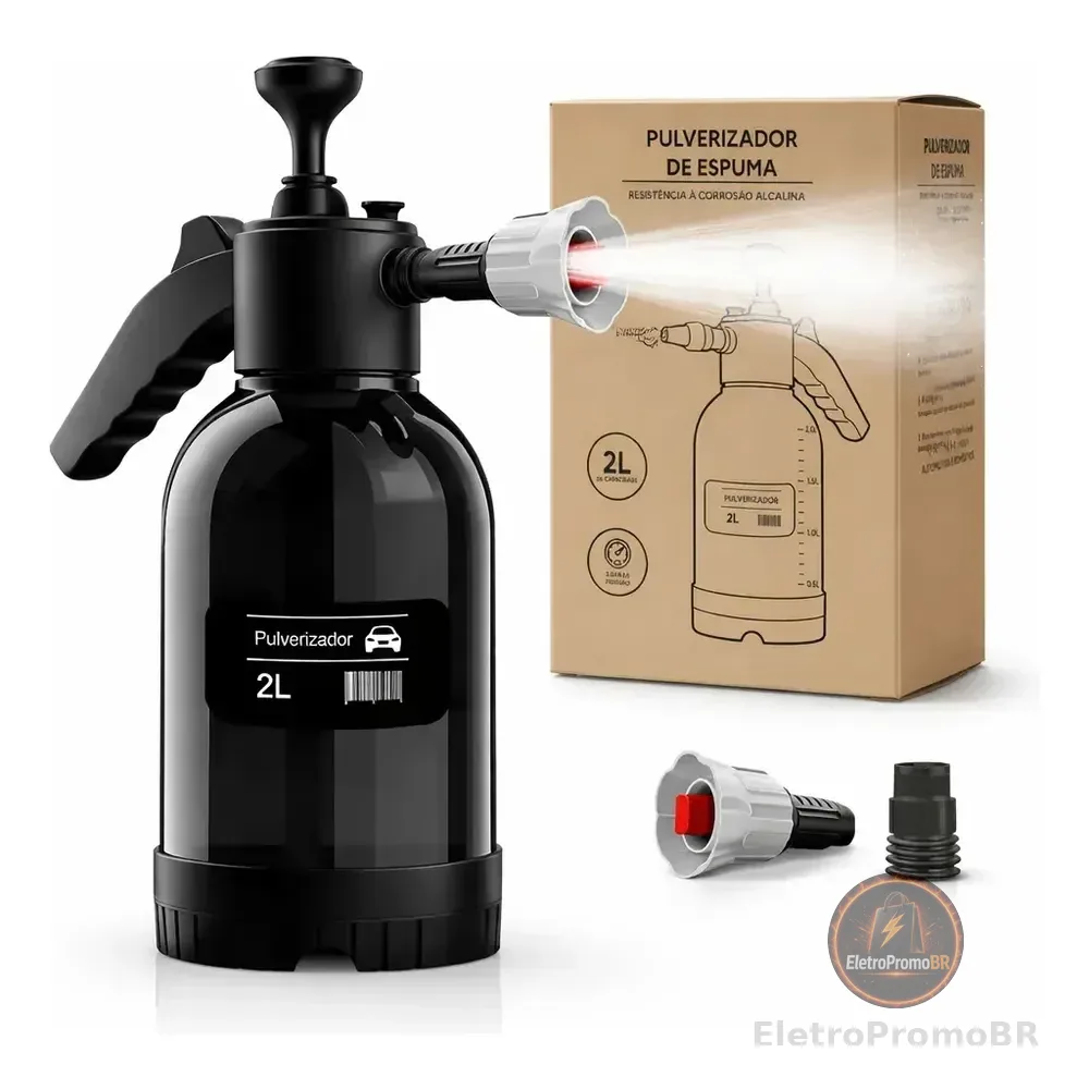 Pulverizador Snow Foam Manual De 2 L Hold On Com 3 Bicos Para Lavagem Automotiva E Limpeza Doméstica Preto