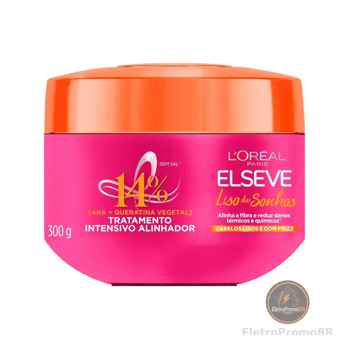L'Oréal Paris Elseve Liso dos Sonhos Creme de Tratamento com Queratina Vegetal e AHA, Alinhamento Capilar, Controle de Frizz e Reparação de Danos Químicos e Térmicos, 300g