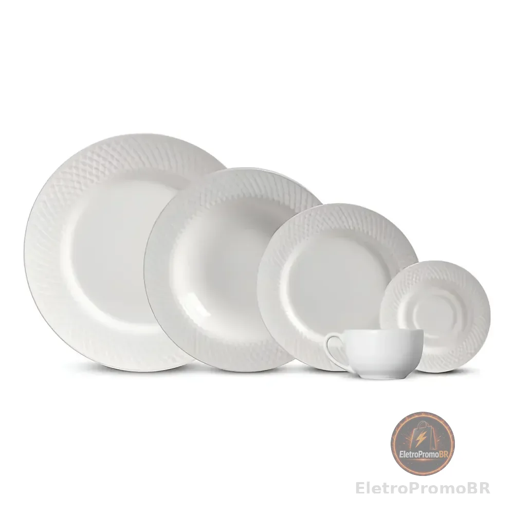 Aparelho De Jantar 30 Peças Split White Alleanza Cerâmica Cor Branco Relevo