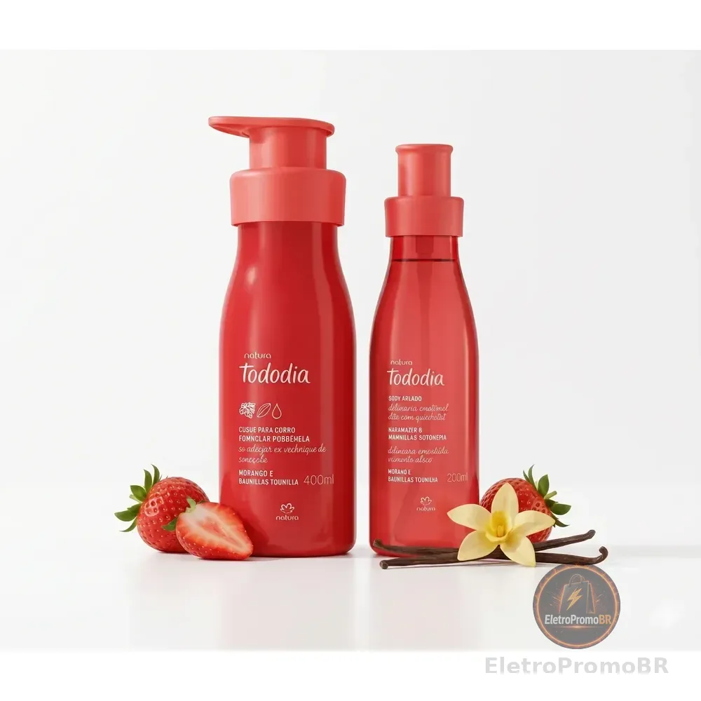 Presente Kit Tododia: Creme Corporal Morango E Baunilha Dourada 400ml + Body Splash Morango E Baunilha 200ml