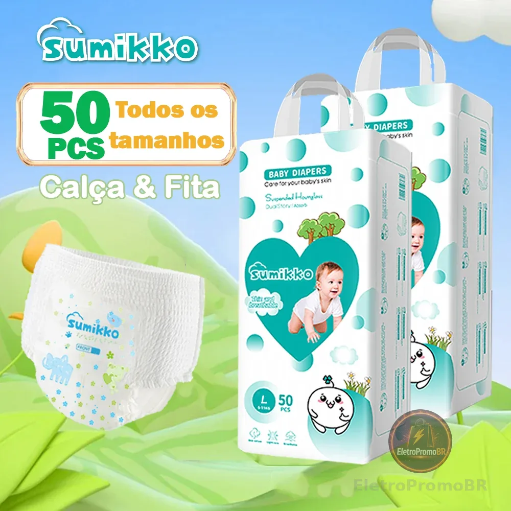 SUMIKKO 50 e 100 unidades Infantil Calça Fraldas Ajustável total max Baby P/M/G/XG/XXG/XXXG