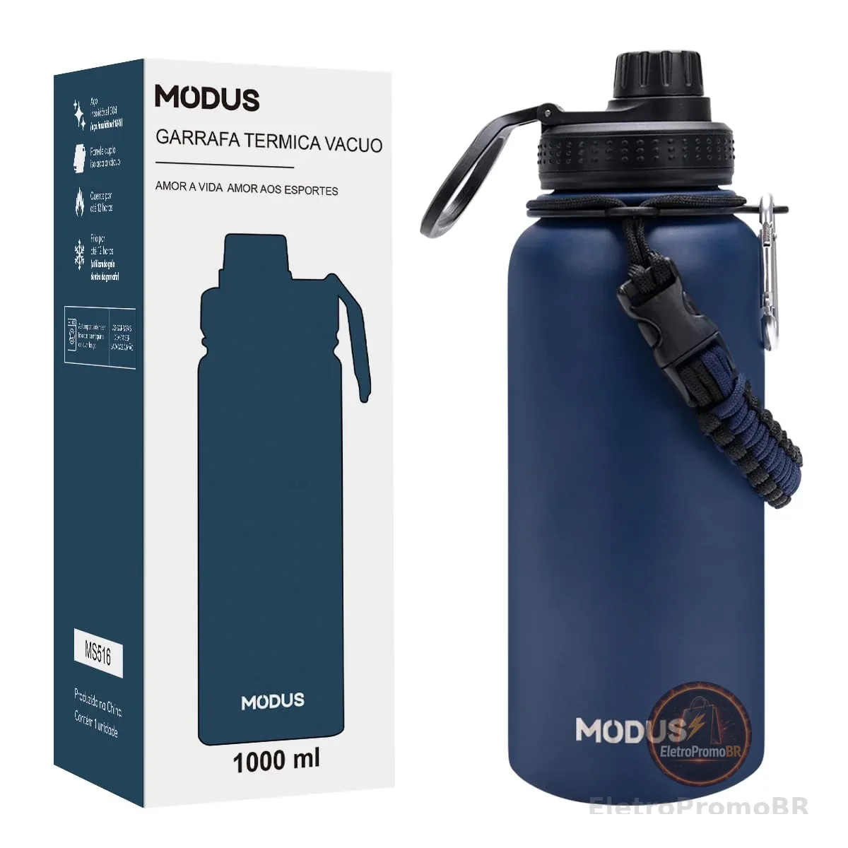 MODUS Garrafa Térmica Esportiva De Aço Inoxidável Com Isolamento A Vácuo De 950ML (Azul)