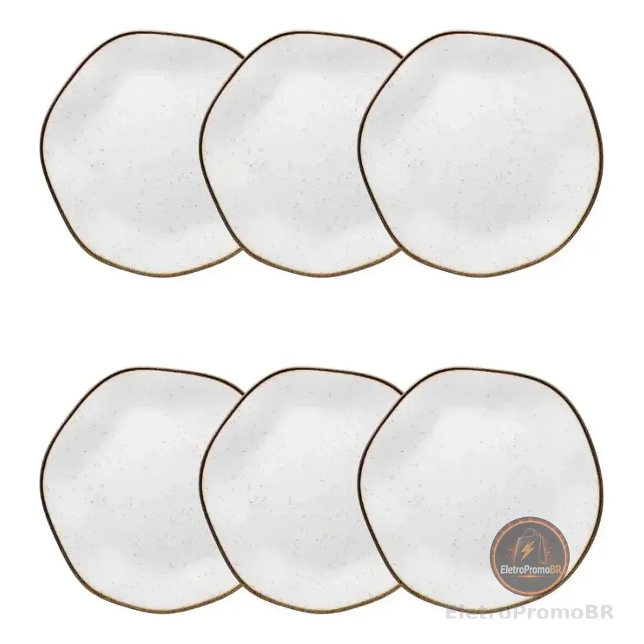 Conjunto De 6 Pratos Sobremesa 21,5cm Ryo Maresia Branco/marrom