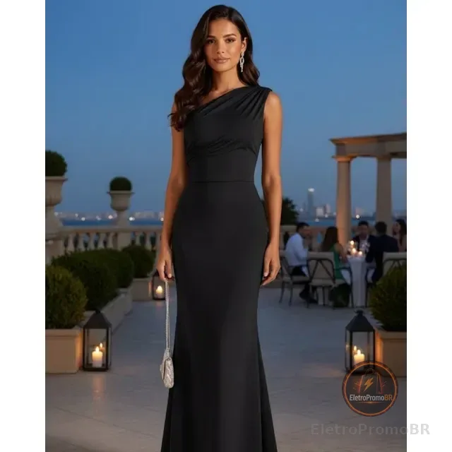 Vestido Social Longo Um Ombro Só Festa Elegante Tendência