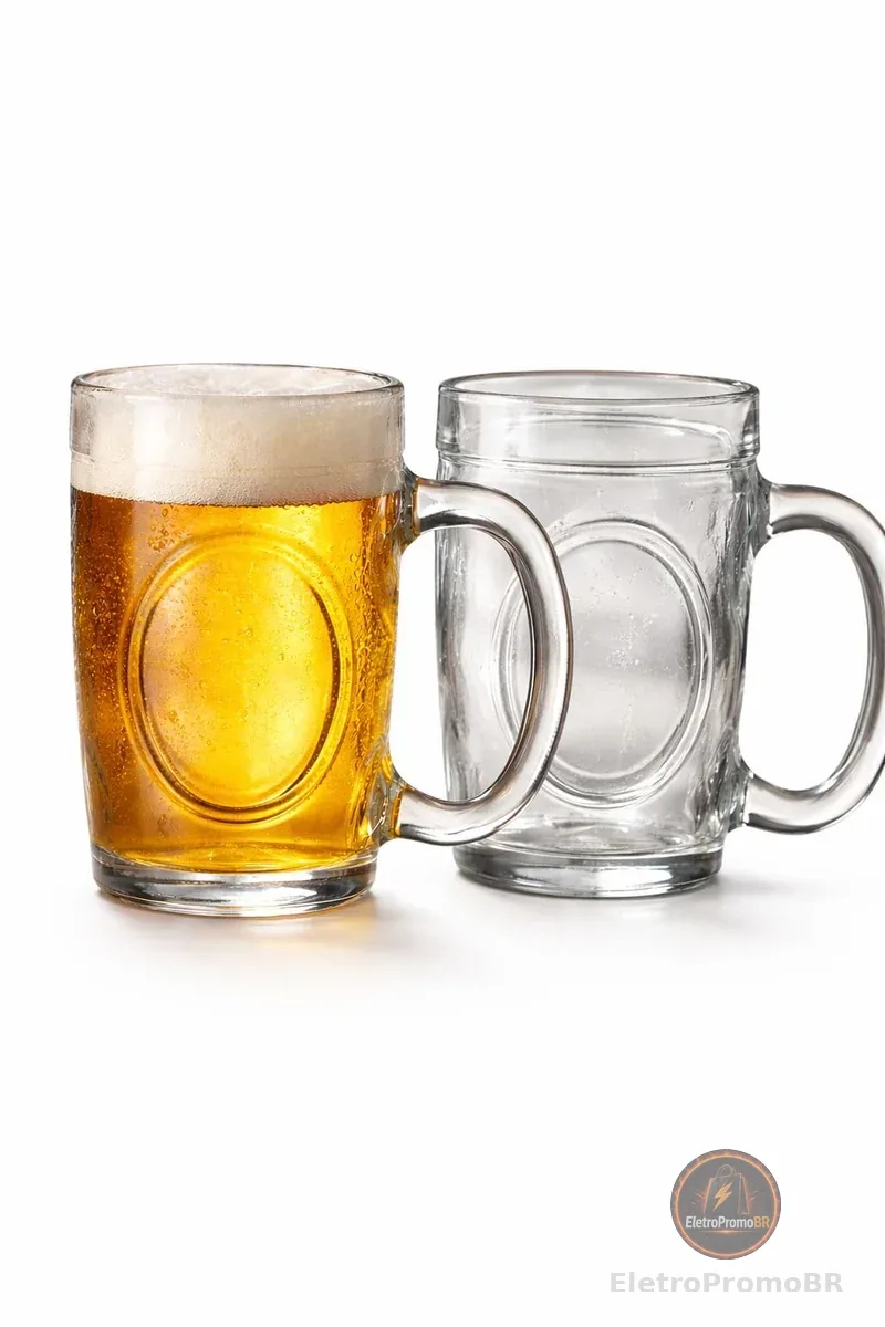 Caneca de Chopp de Vidro Transparente 350ml Lisa Cerveja Bar Restaurante Casa Kit com 2 Unidades