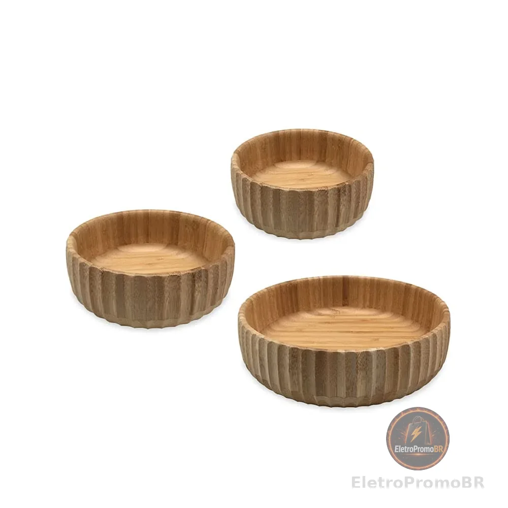 Oikos - Kit 3 Bowls Canelados de Bambu
