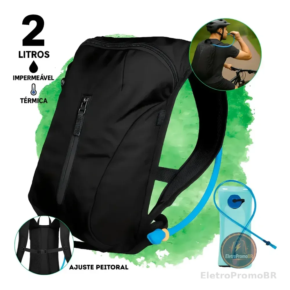 Mochila Hidratação Térmica De 2l Impermeável P/ Ciclismo, Trilha E Corrida Preto
