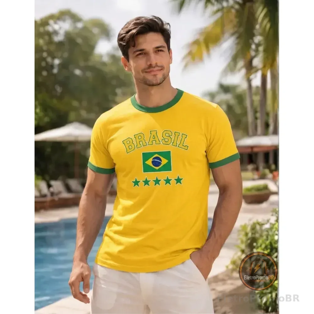 Camisa Esportiva Do Brasil Masculina Futebol Retrô Seleção Amarelo P