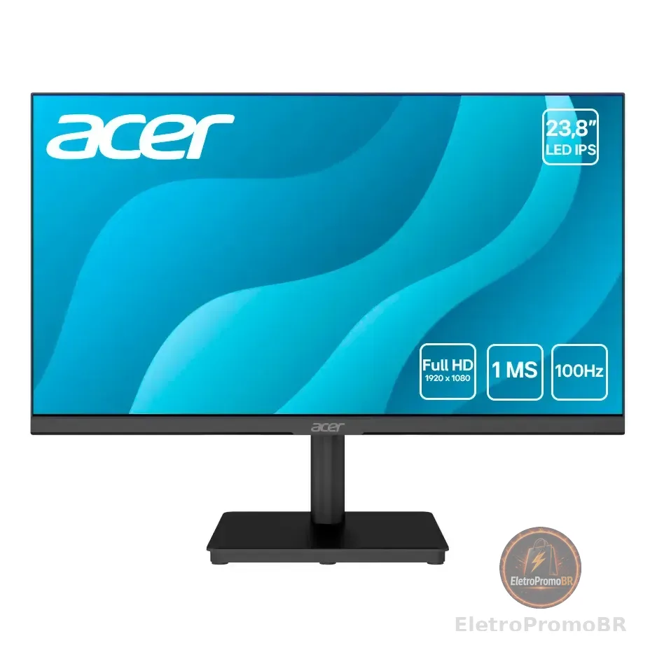 Monitor Acer Led Mk241y Flt, 23,8 Full Hd, Zero Frame, 100hz Preto 127/220v