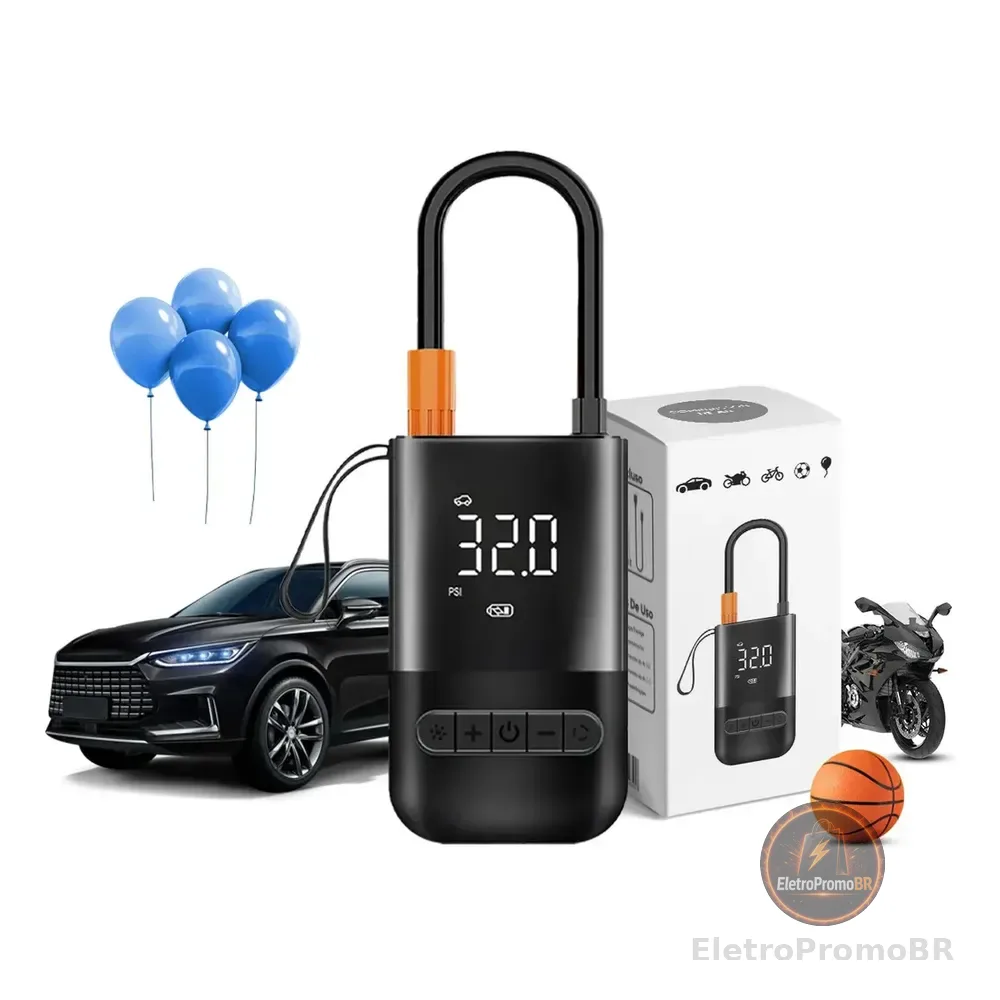 Compressor De Ar Digital Mini Portátil Recarregável Usb-c Para Pneus De Bicicleta Moto Carro Bolas Infláveis Preto 127/220v 60 Hz Monofásica