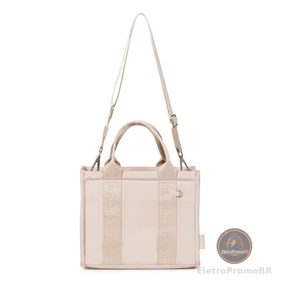 Bolsa Tote Pop Gocase Compacta Com Zíper E Alça Off White Liso Níquel Rosa-pálido