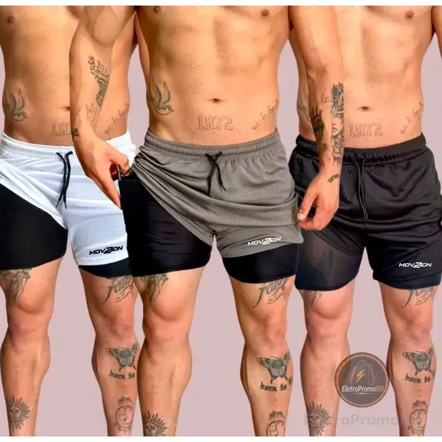 Kit 3 Shorts Masculino 2 Em 1 Dry Fit Academia Anti Odor