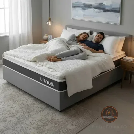 Box + Colchão De Espuma D70 Pillow Ortopédico Casal Topazio Cinza