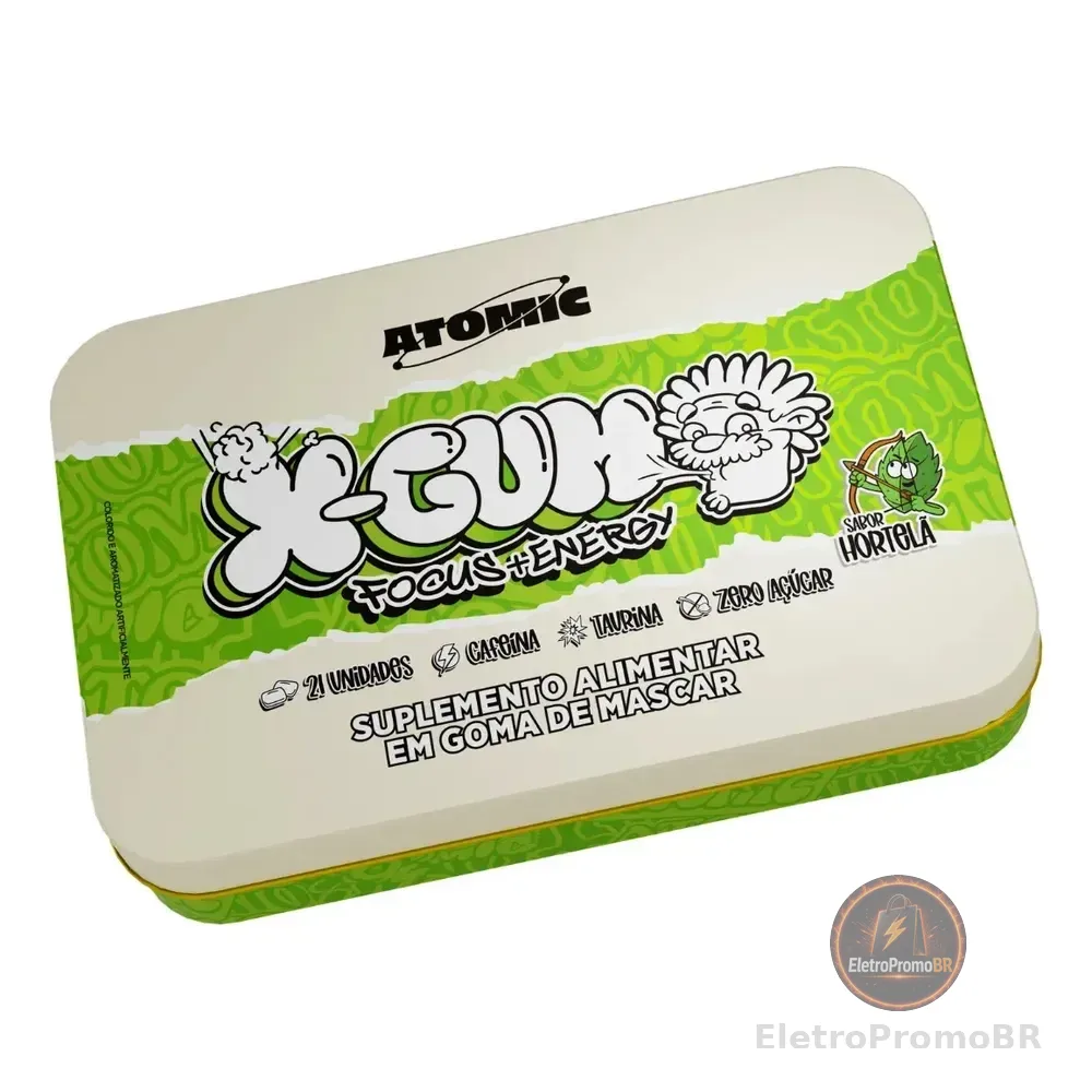 X-gum Chiclete Energético Focus Energy Atomic Labs 21 Gomas Sabor Hortelã