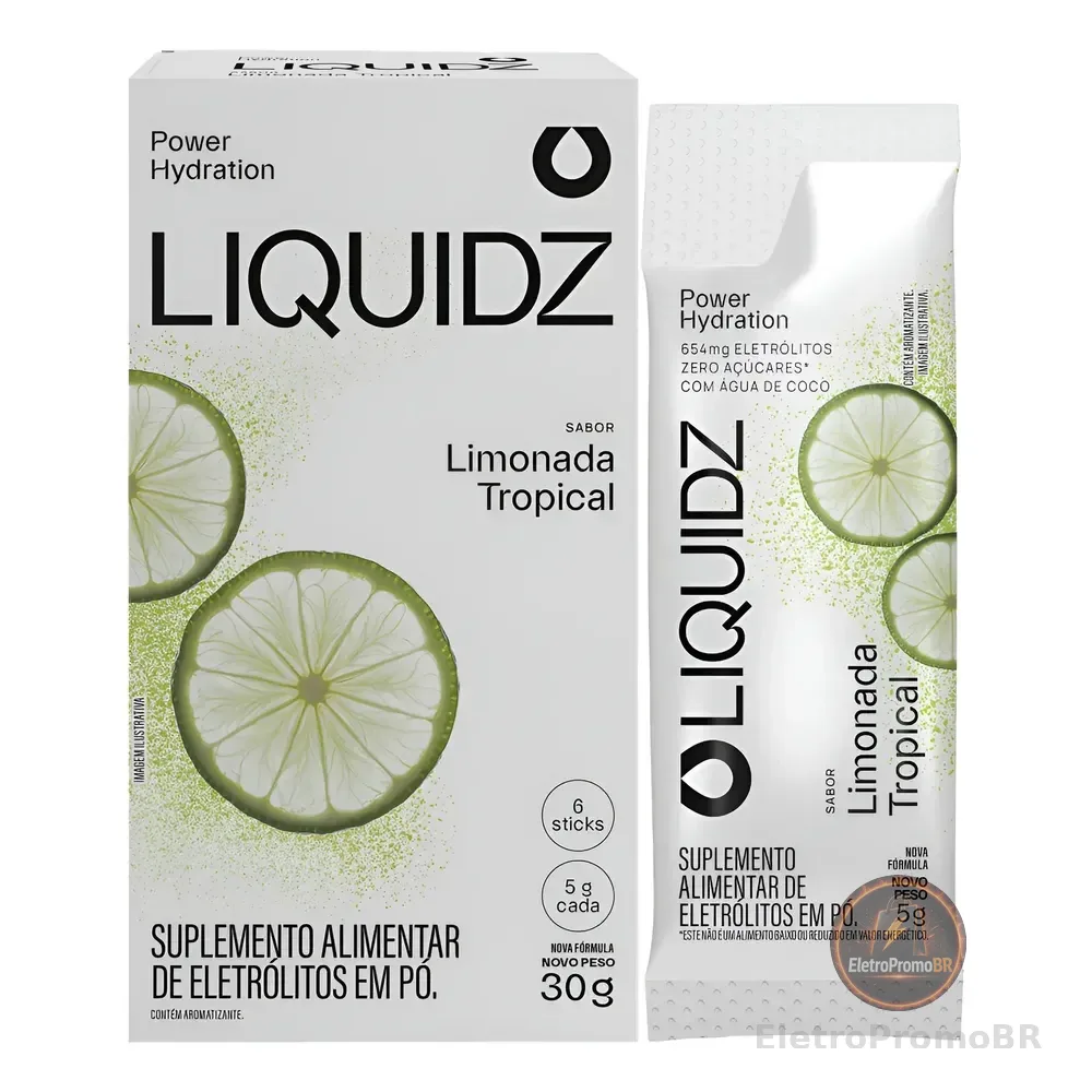 Liquidz® Eletrólitos Zero Açúcar Limonada Tropical 6 Sachês Limonada Tropical