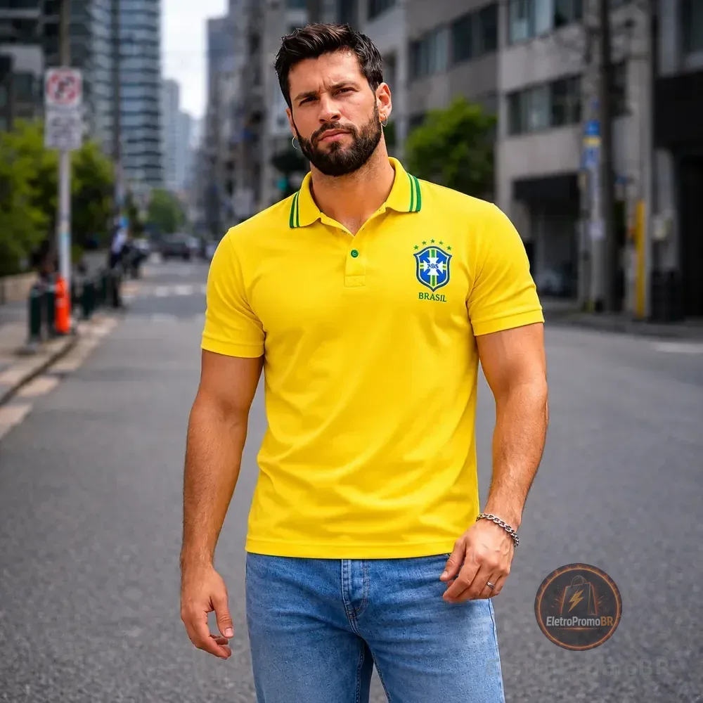 Camisa Gola Polo Do Brasil Selecao Brasileira Premium Hexa Amarelo M