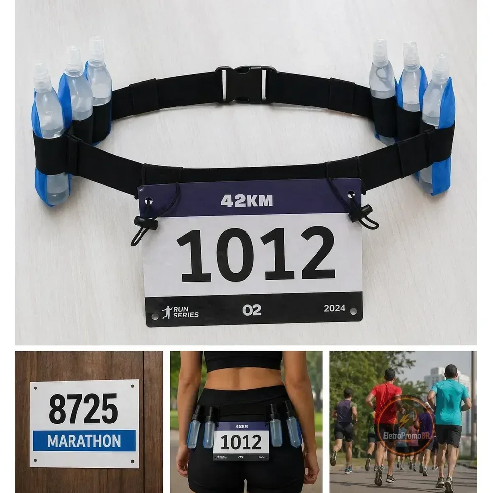 Cinto Porta Número Para Corrida Ciclismo Triathlon Gel Carbo Preto