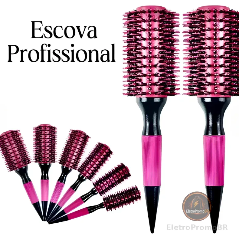 Escova De Cabelo Térmica Amarela ou Rosa Madeira Mista Com Cerdas De Javali