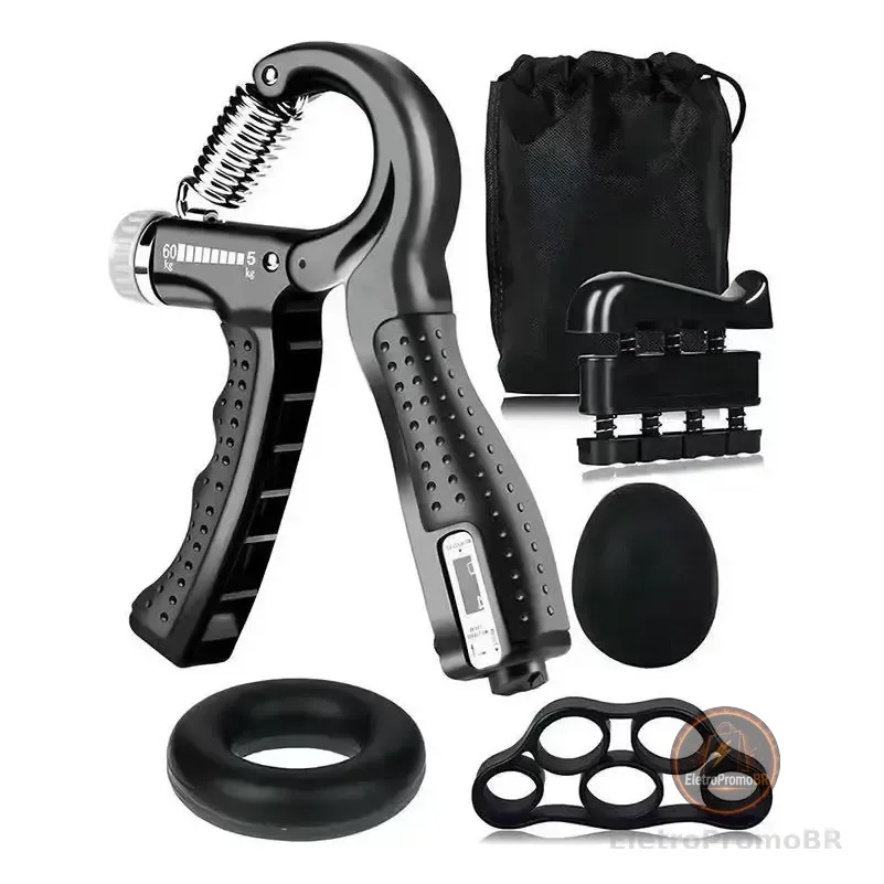 Kit Hand Grip Para Fortalecimento De Mãos Dedos Punho Grip Preto