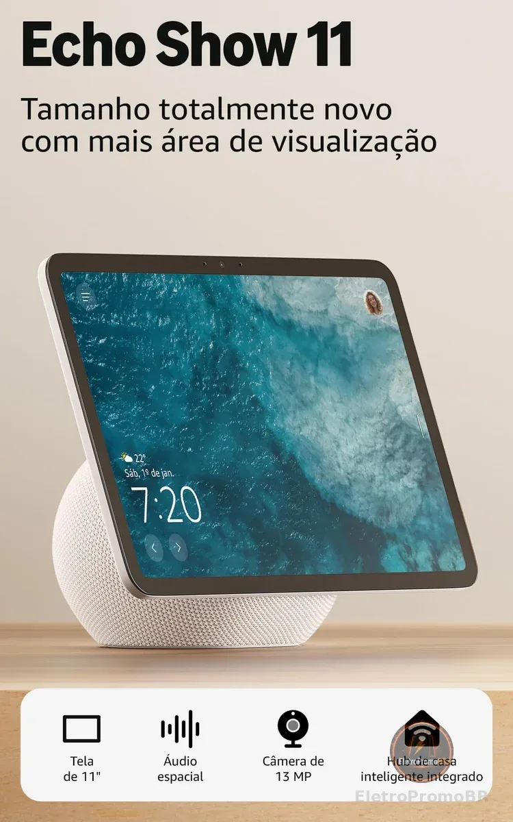 Amazon Echo Show 11 - Smart display Full HD de 11" redesenhado com mais área de visualização, áudio espacial e Alexa, Cor Branca