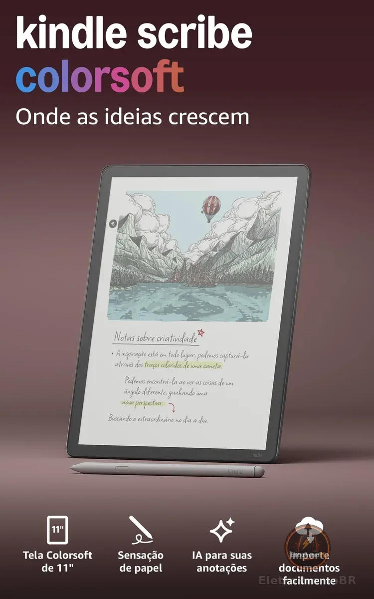 Amazon Kindle Scribe Colorsoft 64GB - Tela colorida de 11" semelhante ao papel, com luz frontal — Fino, leve, potente — Escreva em cadernos, documentos e livros - Grafite