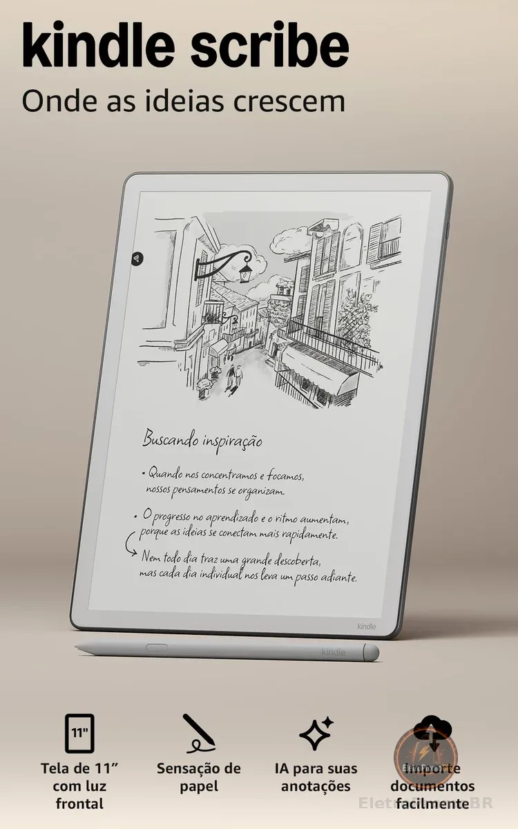 Amazon Kindle Scribe 32GB — Tela de 11" semelhante ao papel, com luz frontal — Mais fino, mais leve, mais rápido — Escreva em cadernos, documentos e livros
