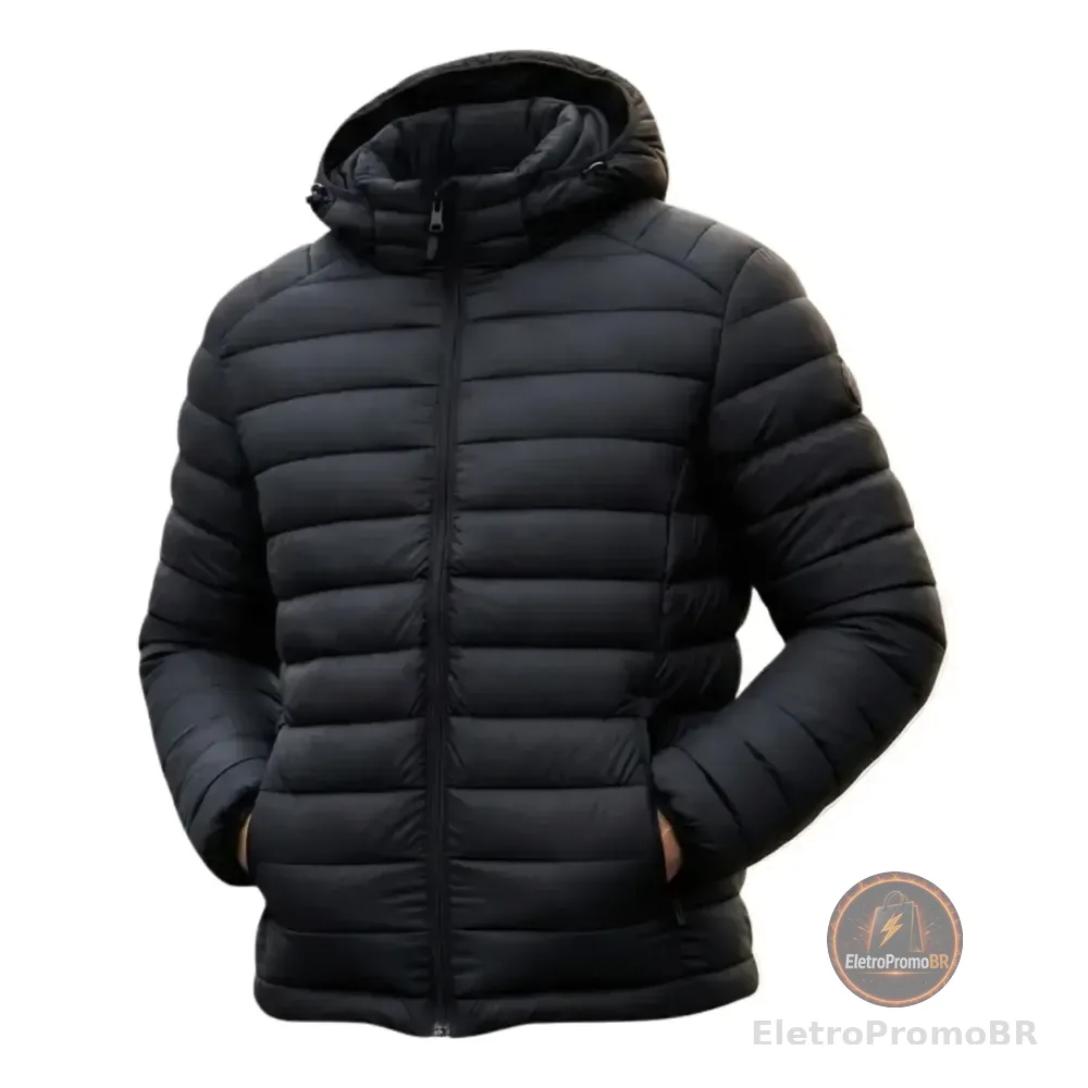 Jaqueta Puffer De Frio Intenso Blusa Impermeável Inverno Preto G Liso Ondulado