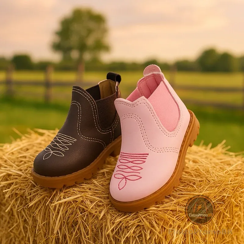 Bota Botina Country Bordada Infantil Coturno Confortável Lançamento