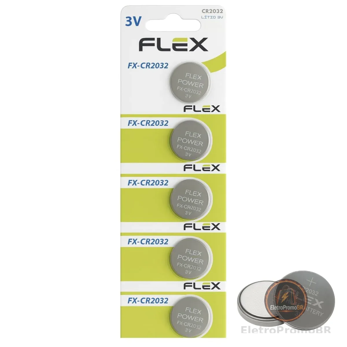 Pilha Bateria, Flex, Botão, CR2032, 3V, Cartela Com 5