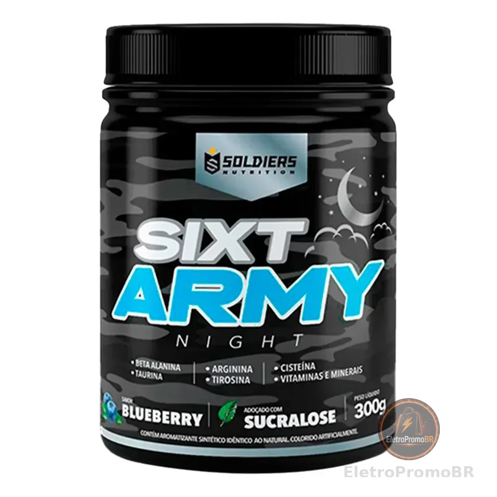 Pré-treino Sixt Army Night 300g Workout Termogênico Sabor Blueberry Soldiers Nutrition Energia Foco Treino