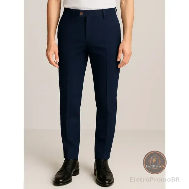 Calça Social Alfaiataria Masculina Malha Elastano Stretch