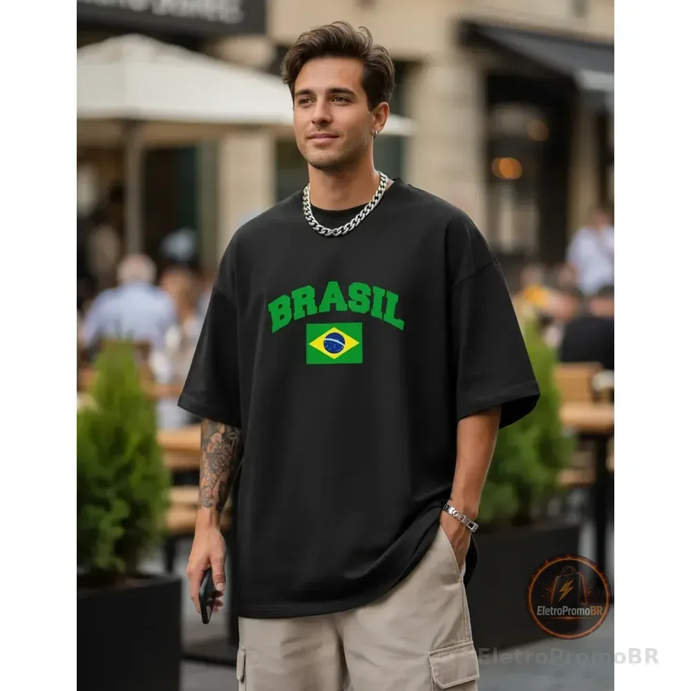 Camiseta Oversized Brasil Futebol Copaa Unissex Ref4901 Preto Xg-eg Personalizado
