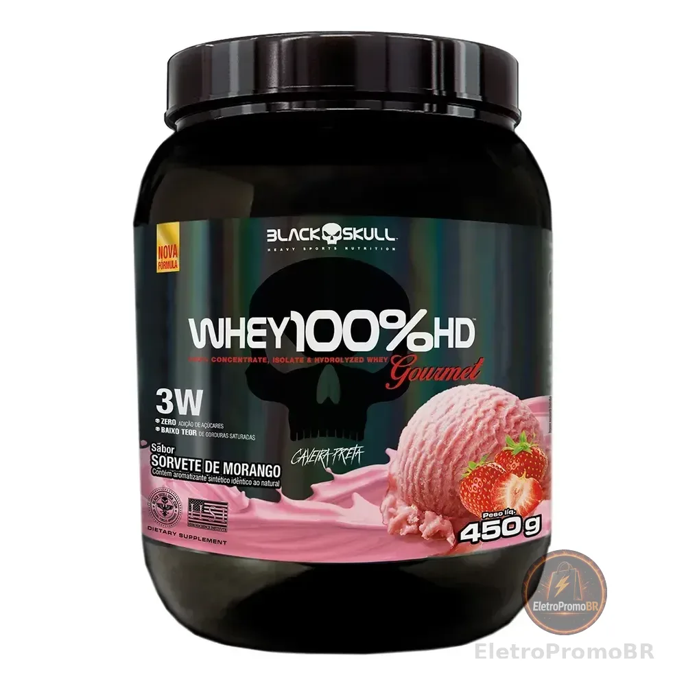 Whey 100%hd Gourmet 450g Black Skull Sabor Morango